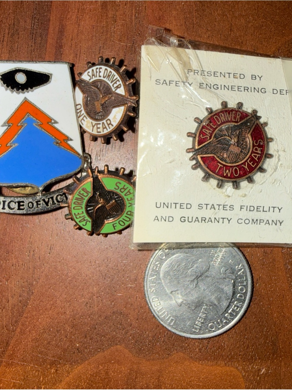 US Military 24th Signal Battalion Insignia-Voice of Victory & 3 Safe Driver Pins
